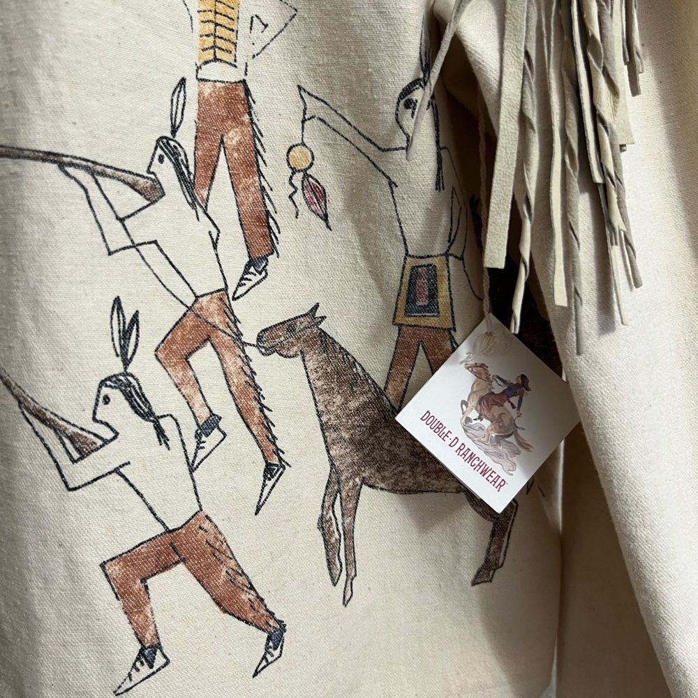 VTG Double D Ranch Cream Fringe Painted Western Jacket - Picture 17 of 17
